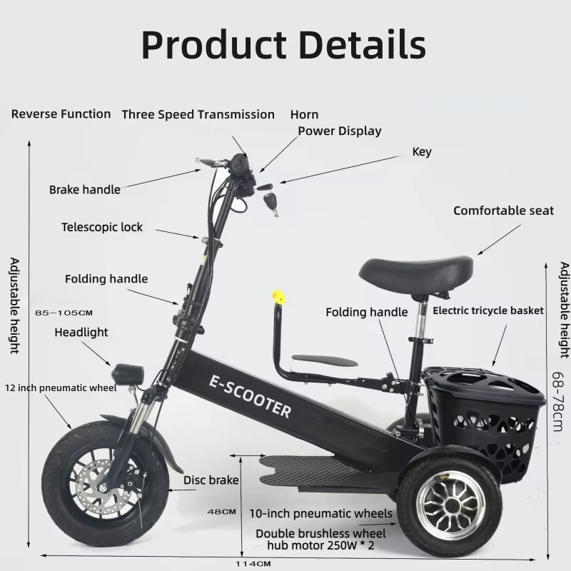 【2026】3 Wheel 2 Seats Folding  - Electric Scooter 500W review and price